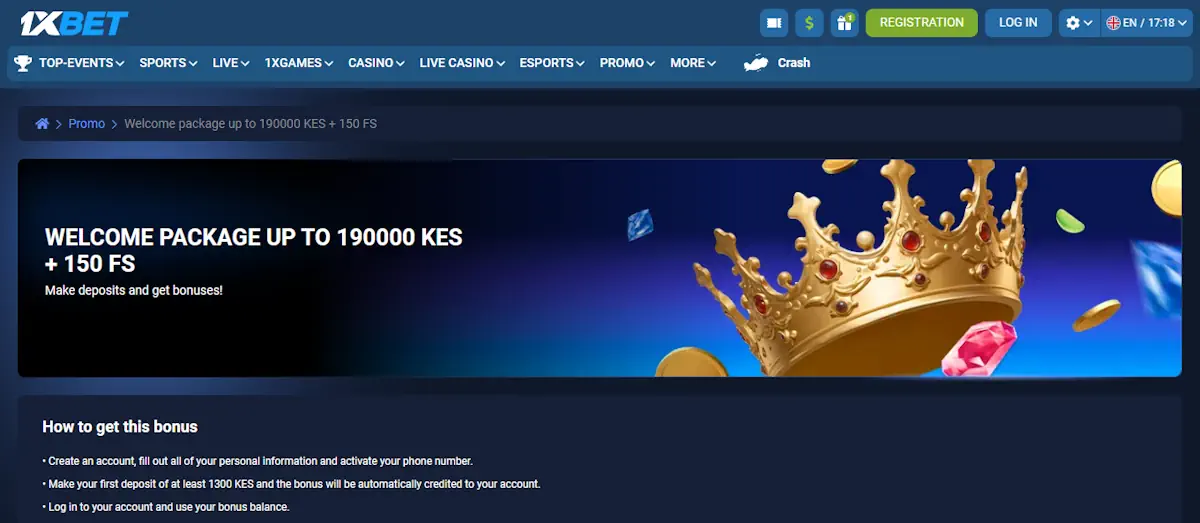 1xBet Casino Welcome package Screenshot
